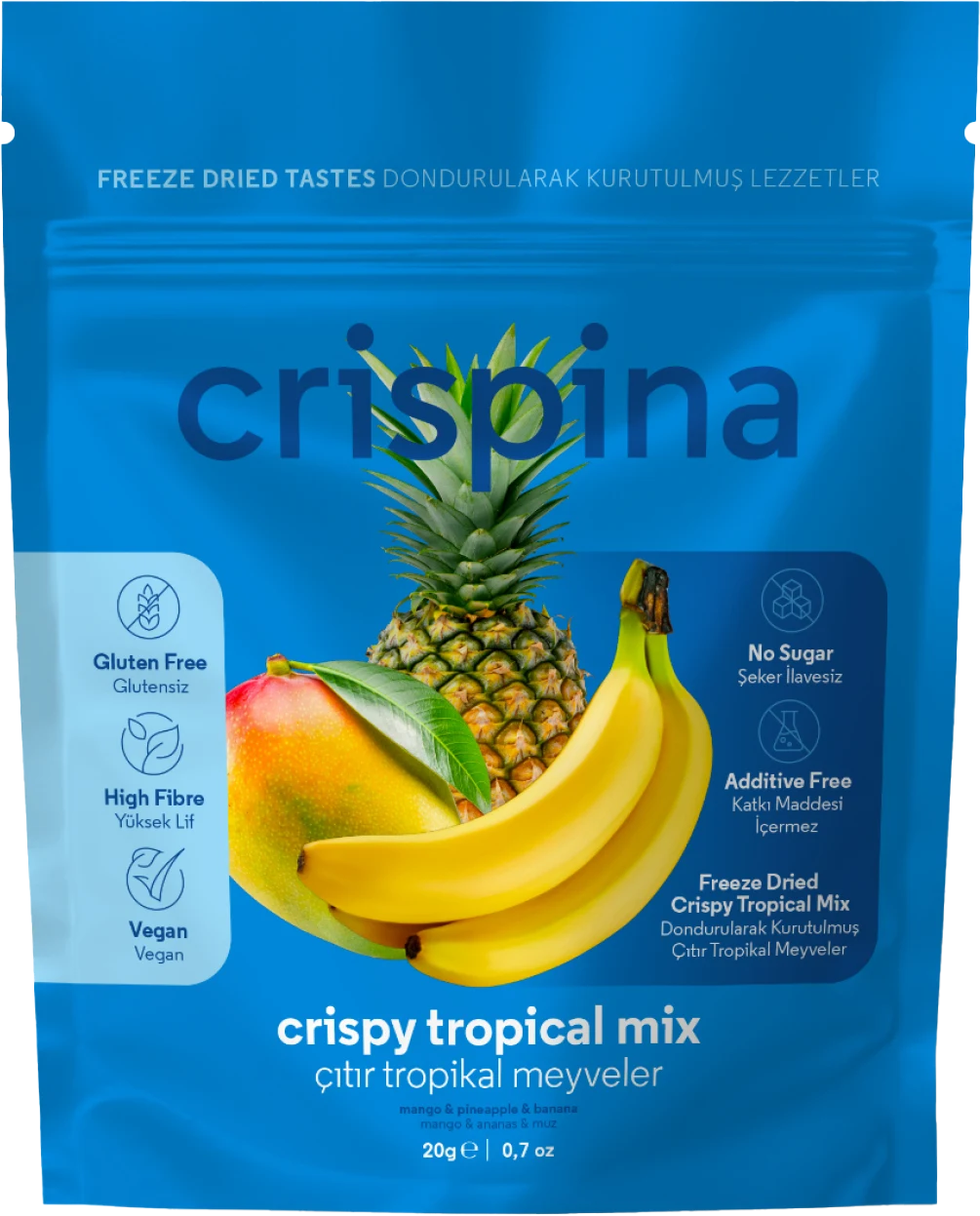 Freeze Dried Tropikal Meyve Karışımı - Dondurularak Kurutulmuş Çıtır Ananas, Mango ve Muz Mix