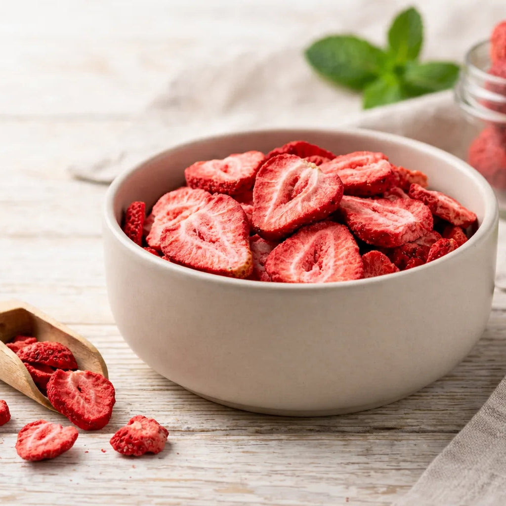 Şeker İlavesiz Doğal Dondurularak Kurutulmuş Çilek Dilimleri - Katkısız ve Koruyucusuz Sağlıklı Atıştırmalık